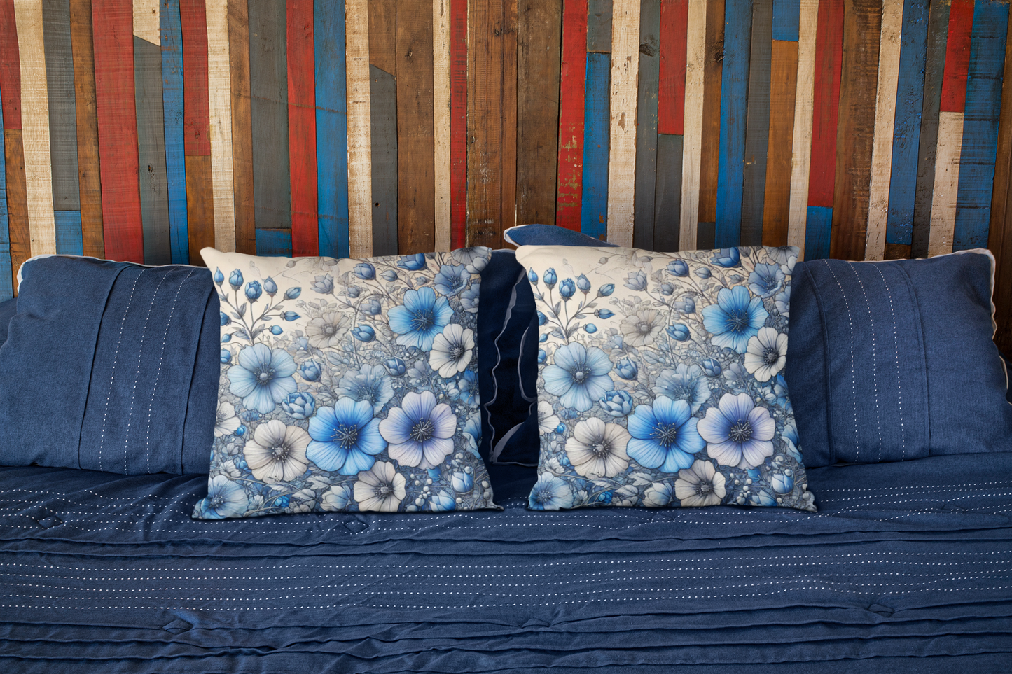 Elegant Blue Flower Pillow