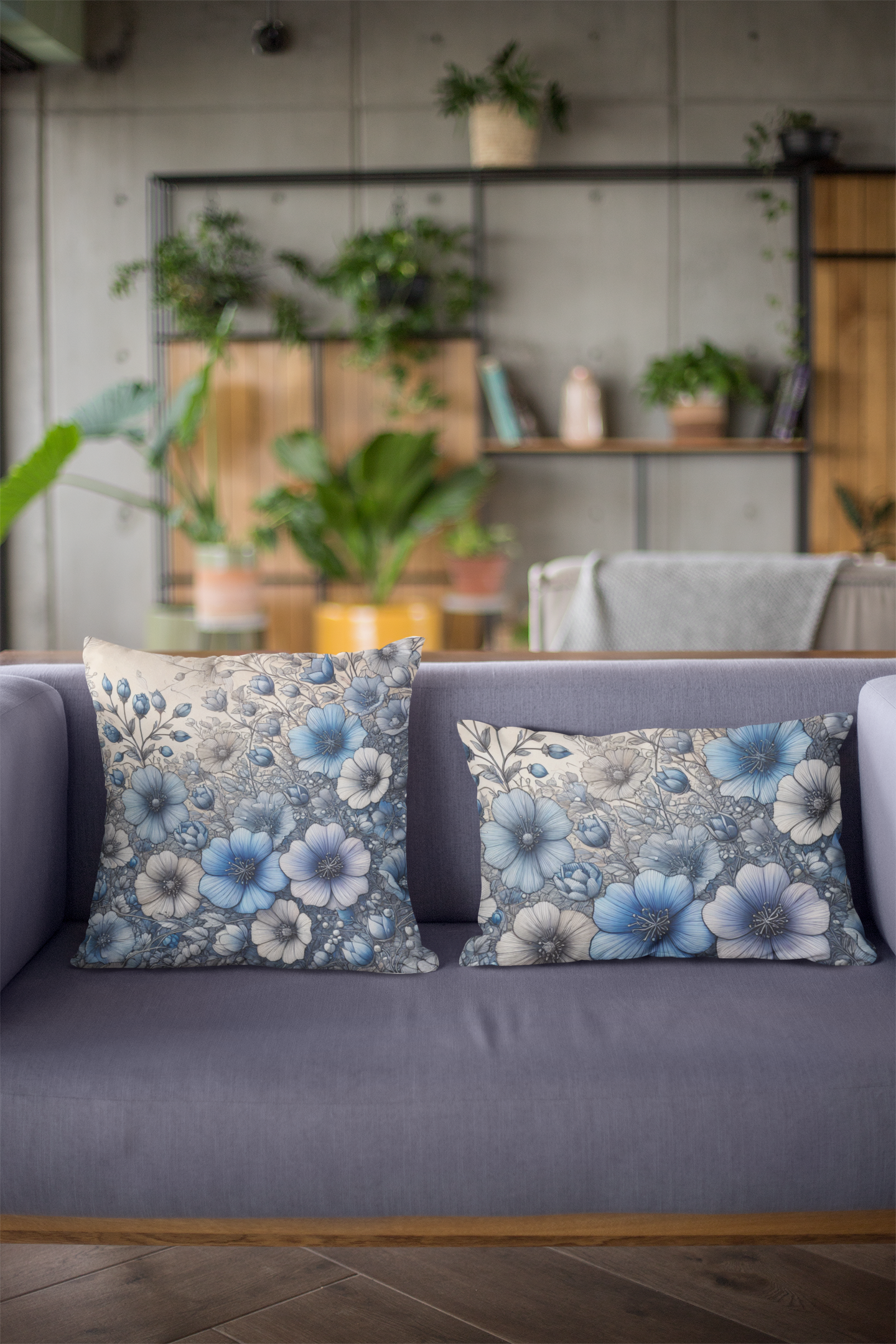 Elegant Blue Flower Pillow