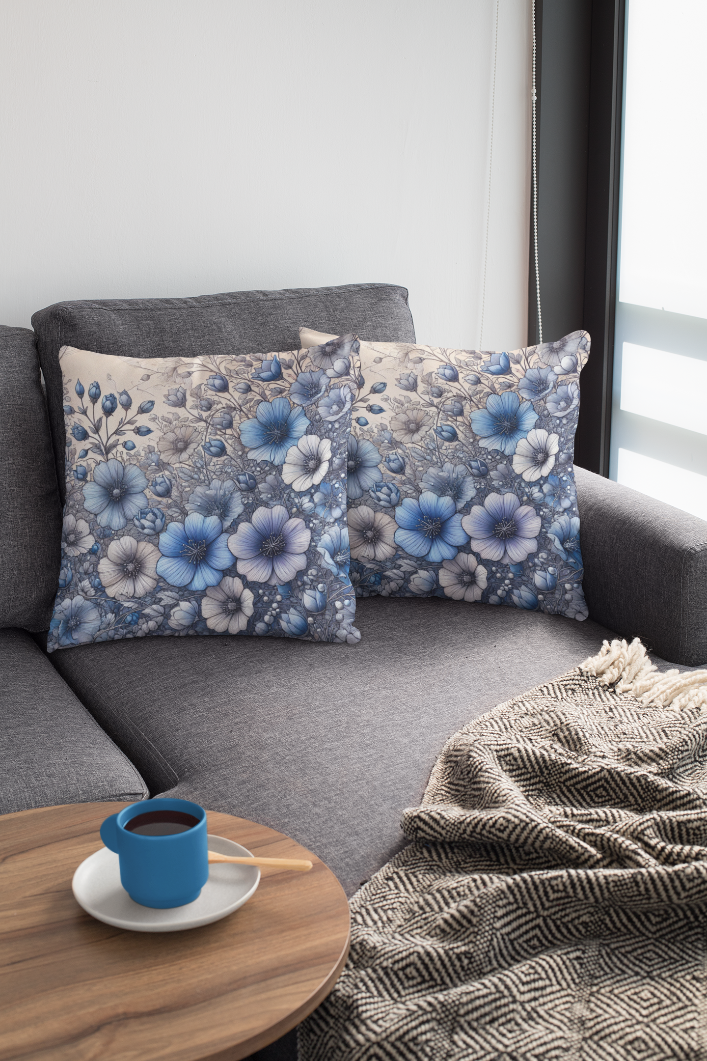 Elegant Blue Flower Pillow