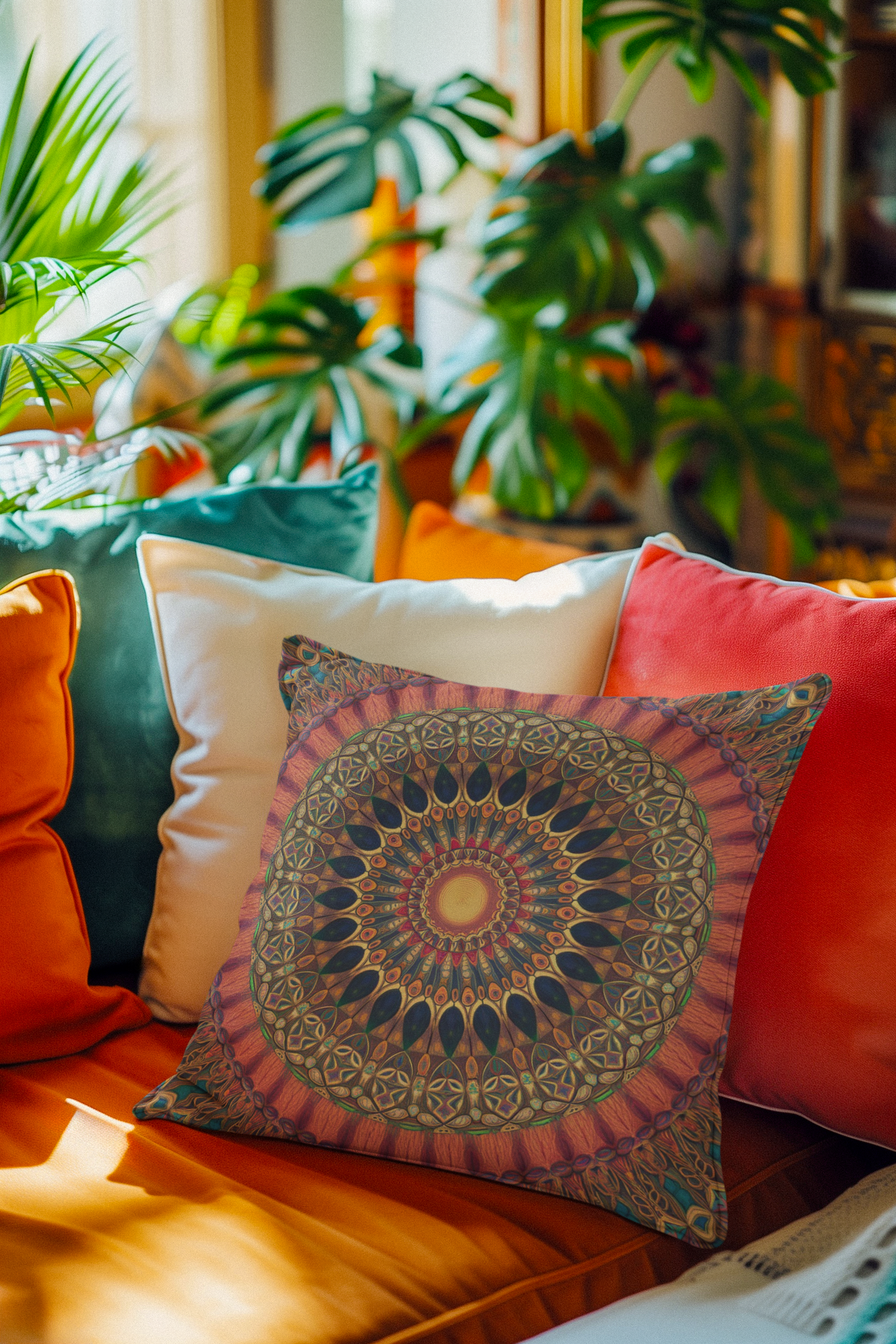 Colorful Mandala Throw Pillow