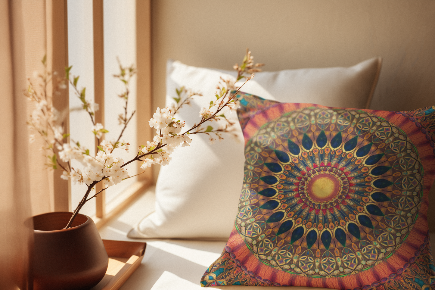 Colorful Mandala Throw Pillow