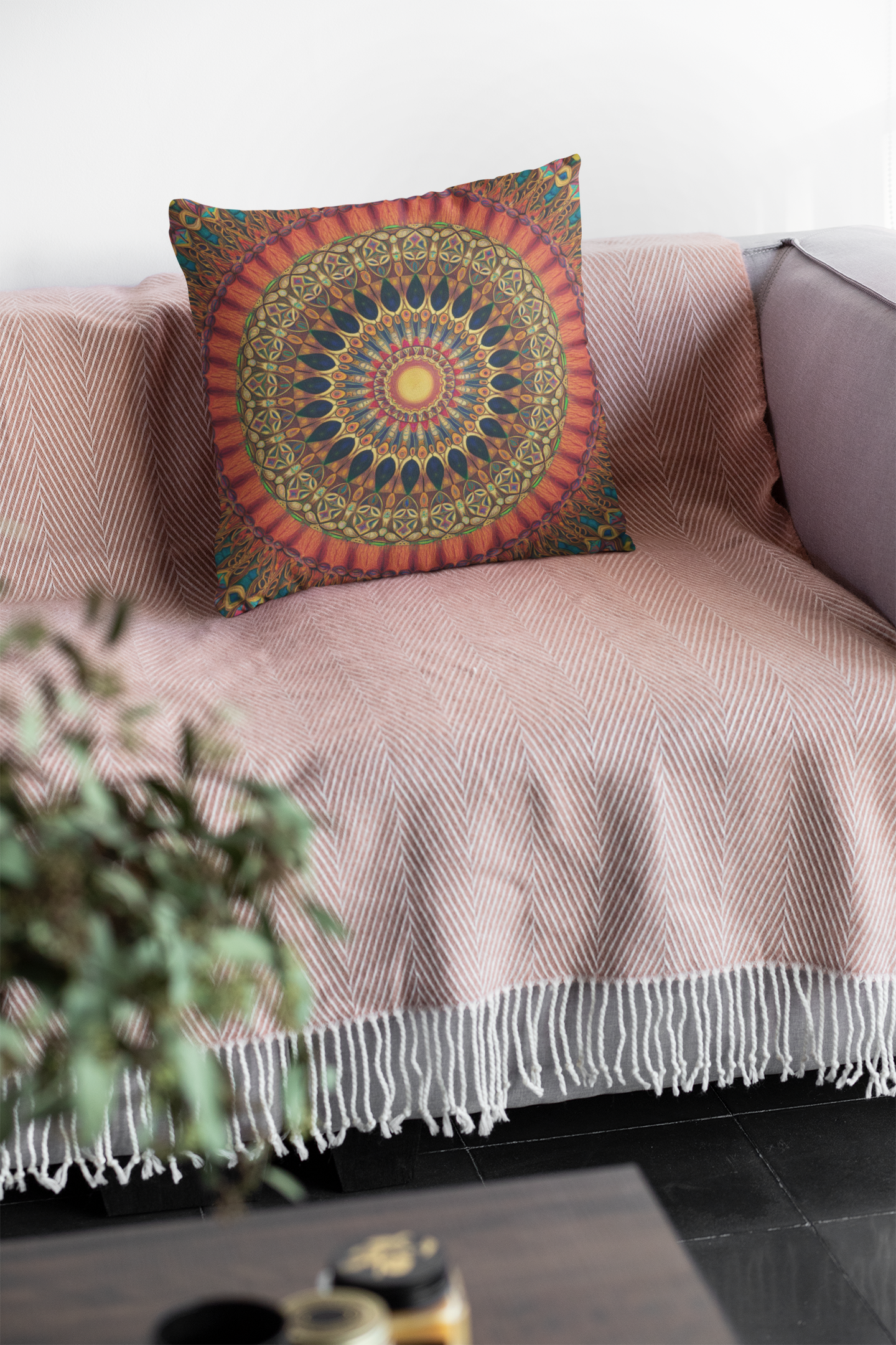 Colorful Mandala Throw Pillow