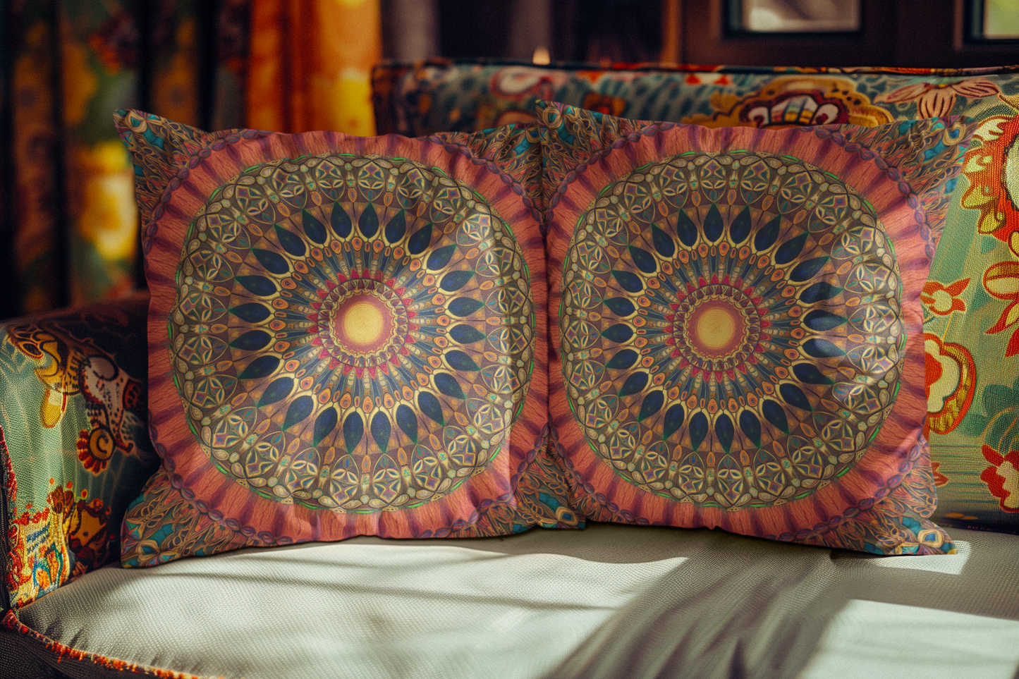 Colorful Mandala Throw Pillow