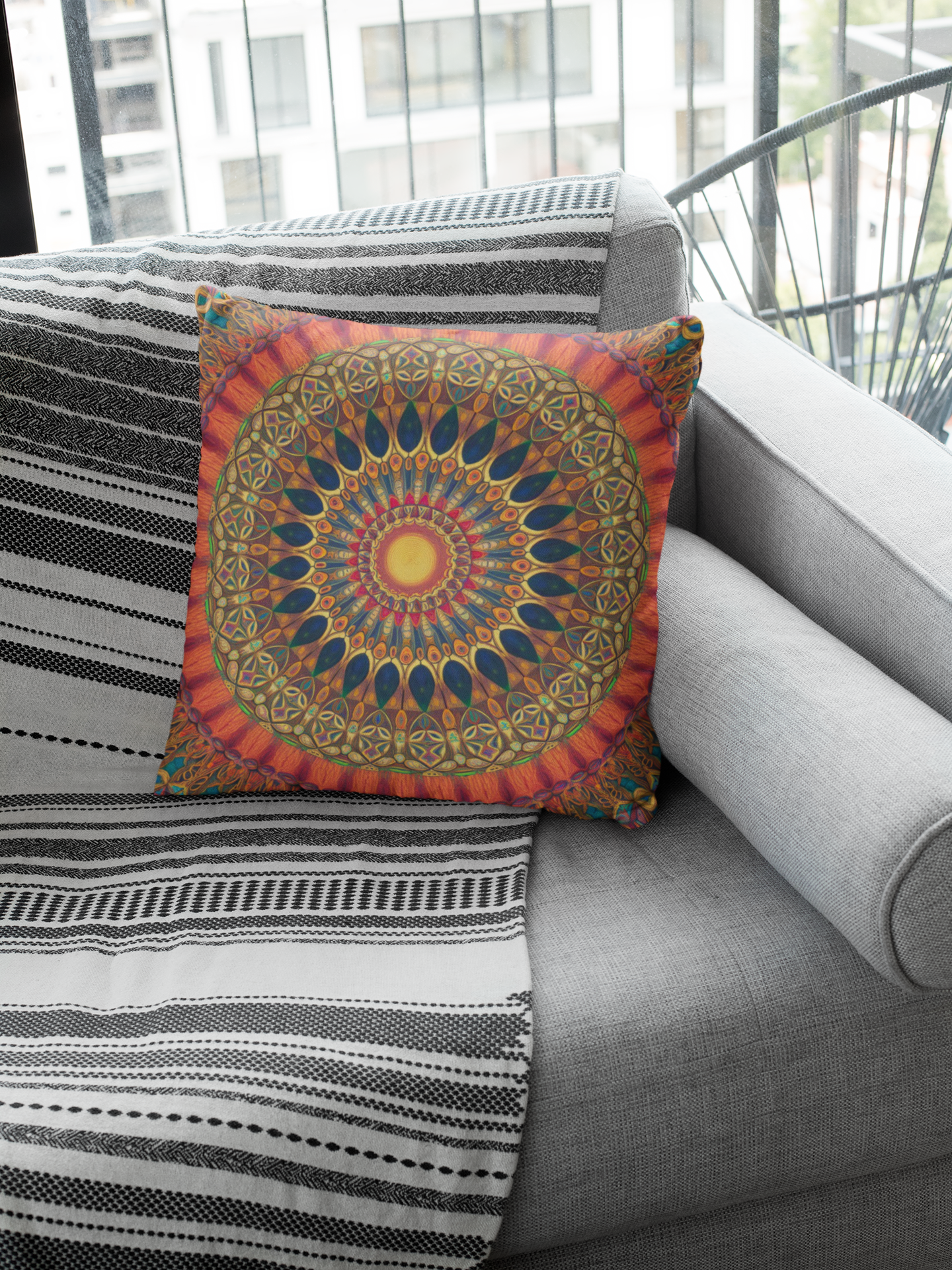 Colorful Mandala Throw Pillow