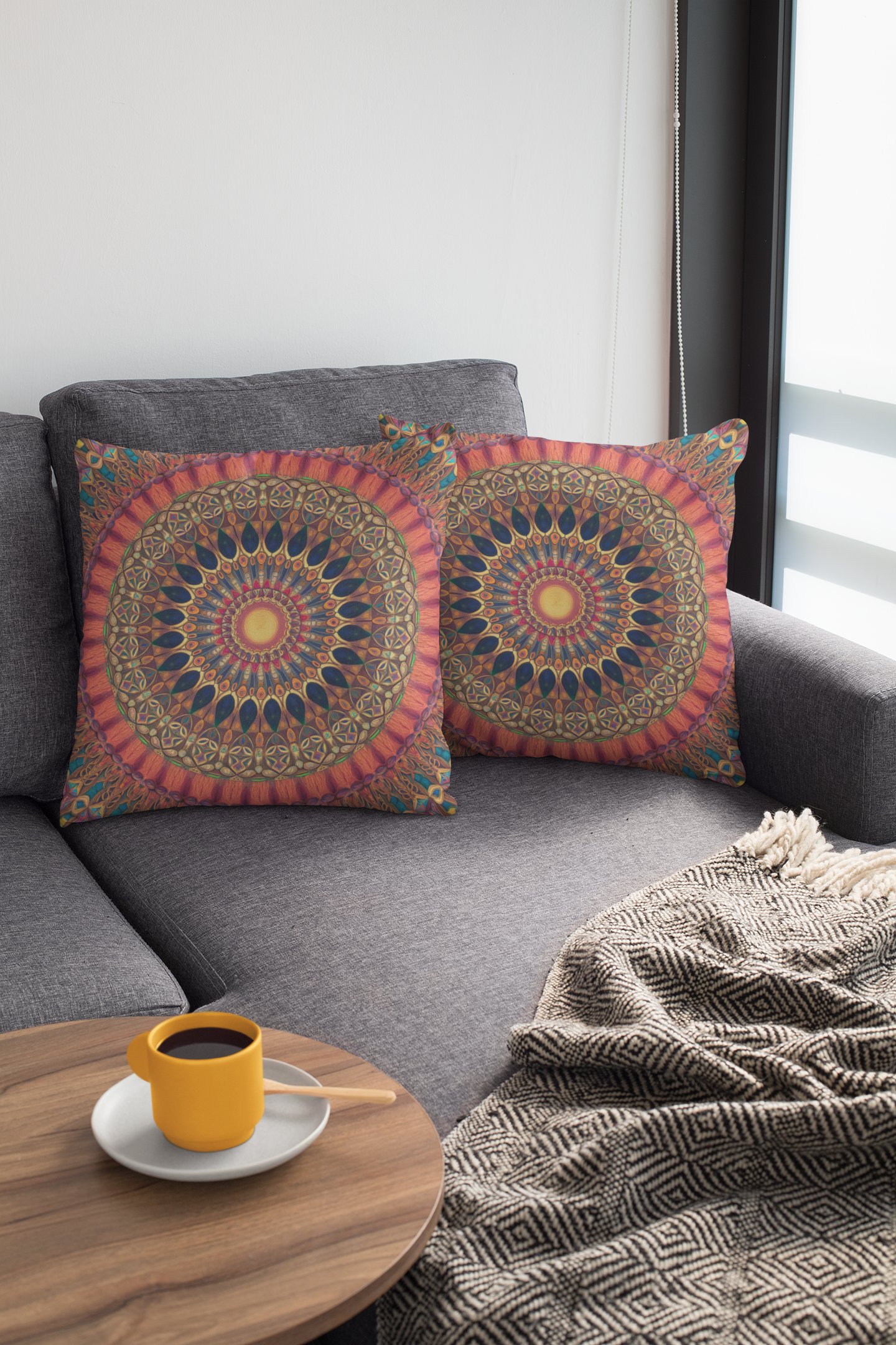 Colorful Mandala Throw Pillow