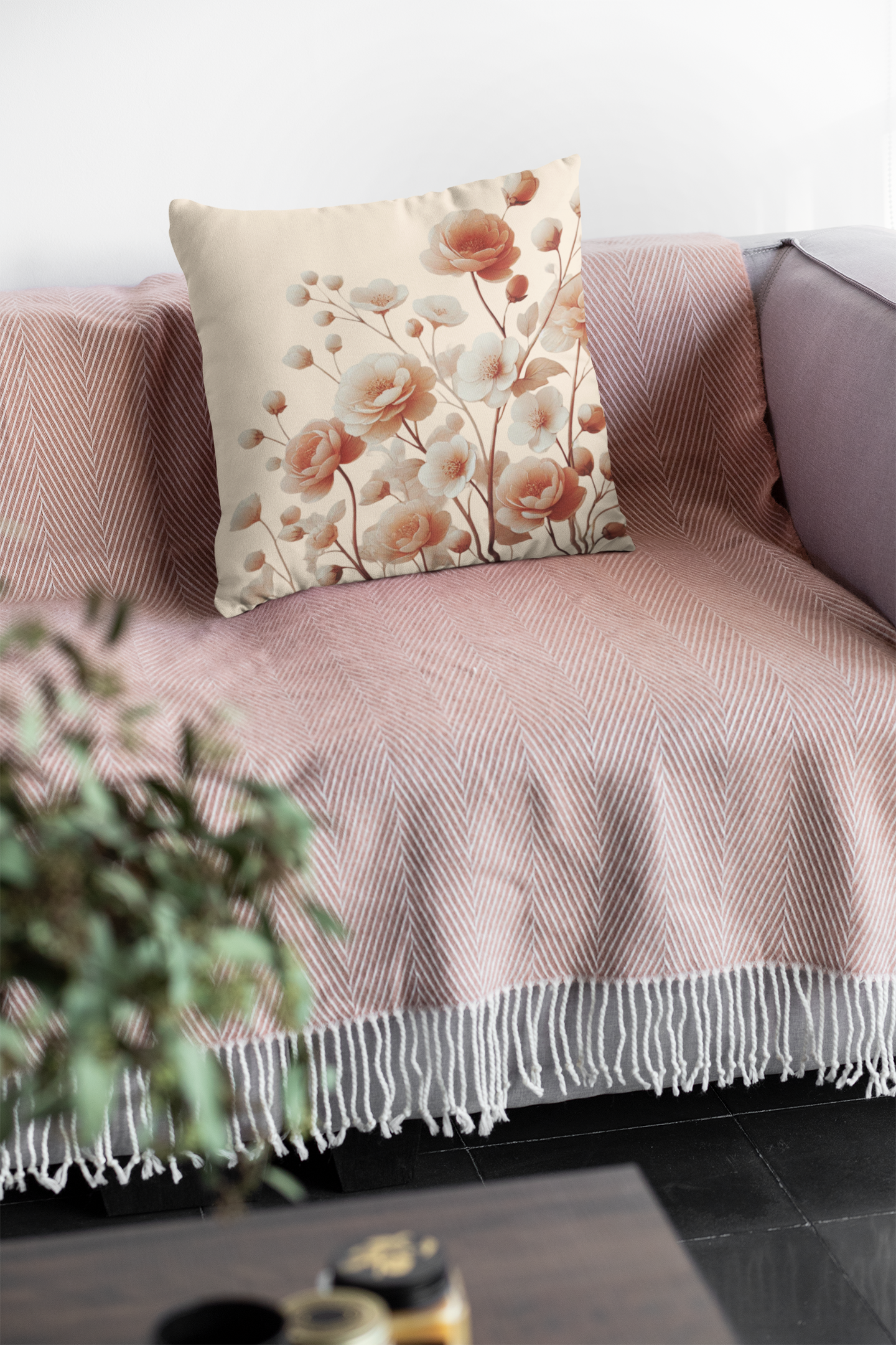 Soft Pink Flower Throw Pillow (Pink)