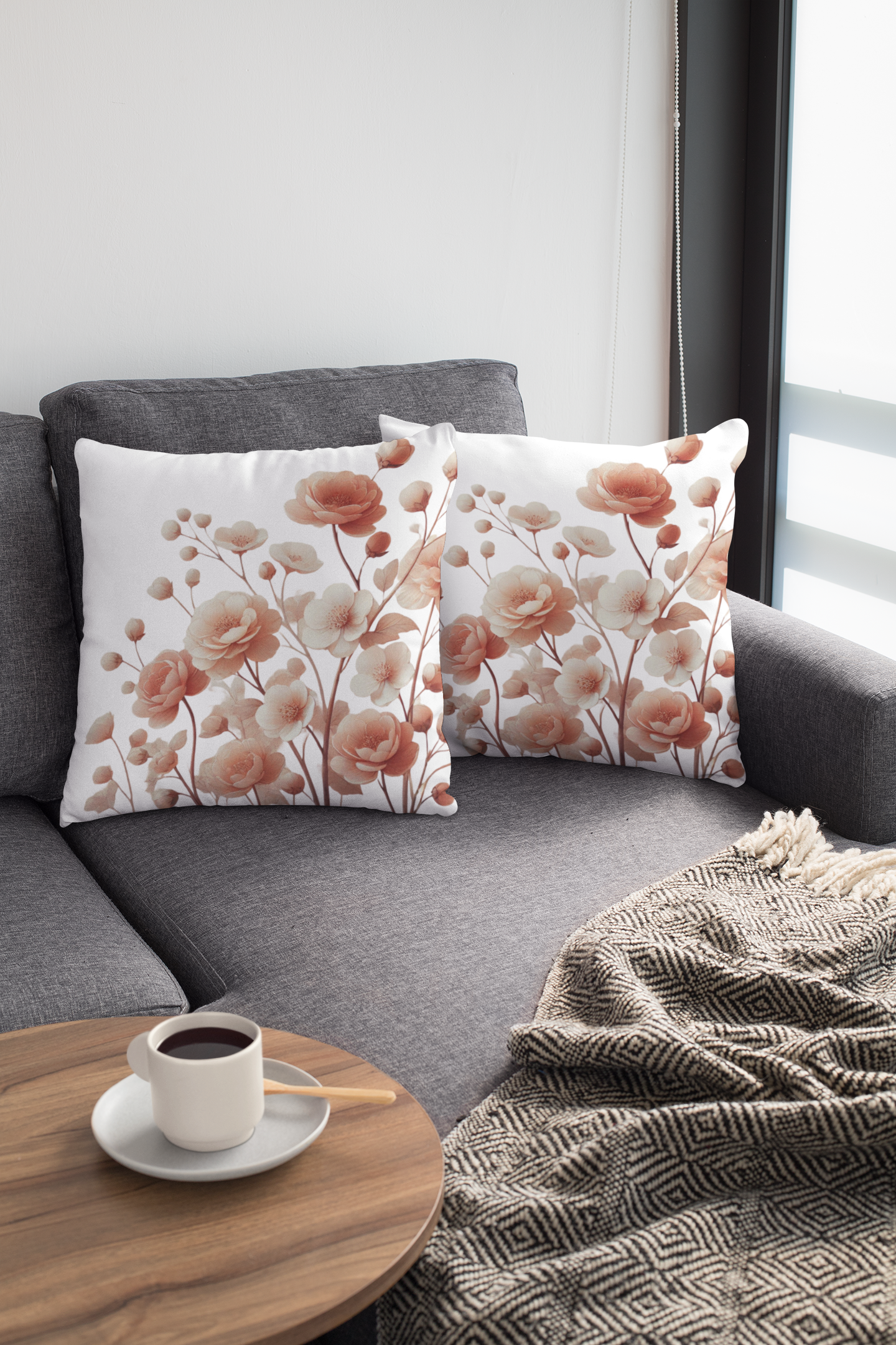 Soft Pink Flower Throw Pillow (White)