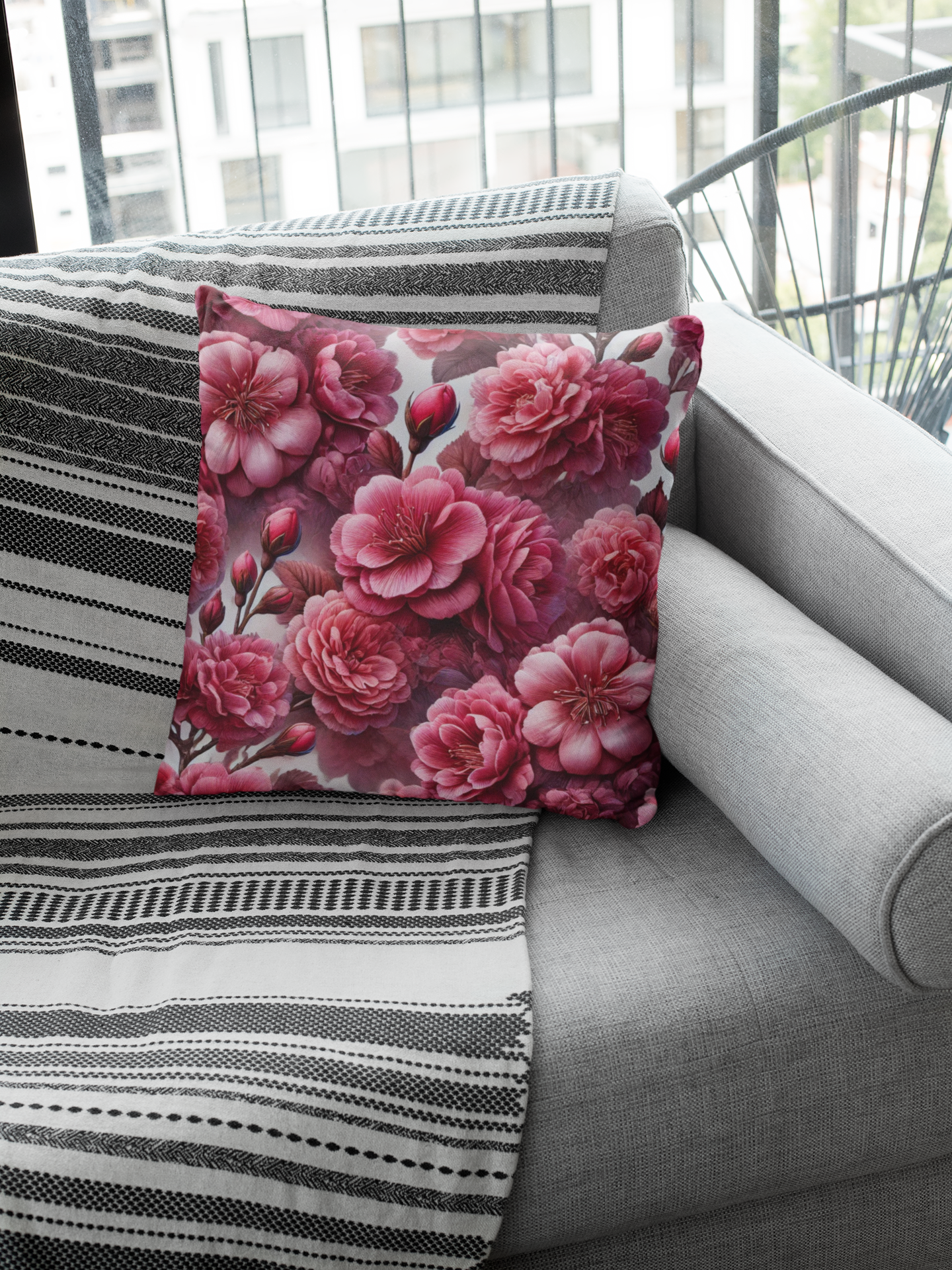 Elegant Dark Pink Flower Throw Pillow