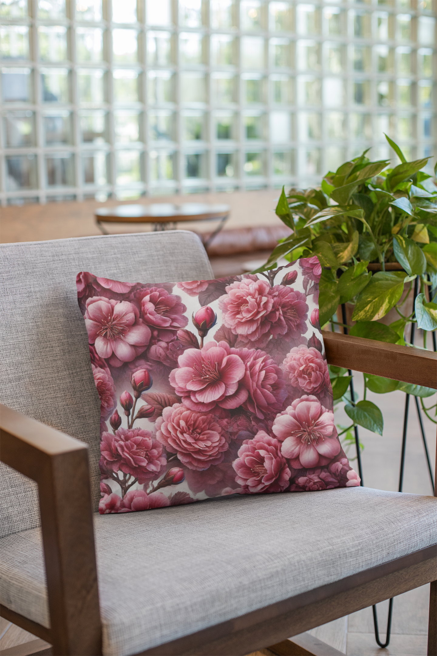 Elegant Dark Pink Flower Throw Pillow