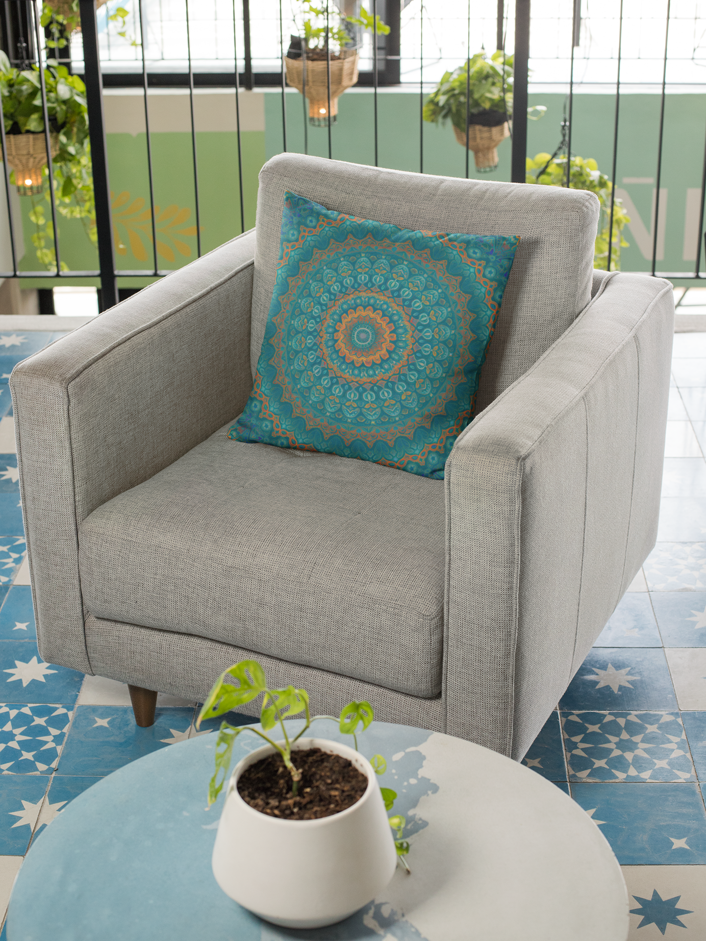 Teal Mandala Throw Pillow