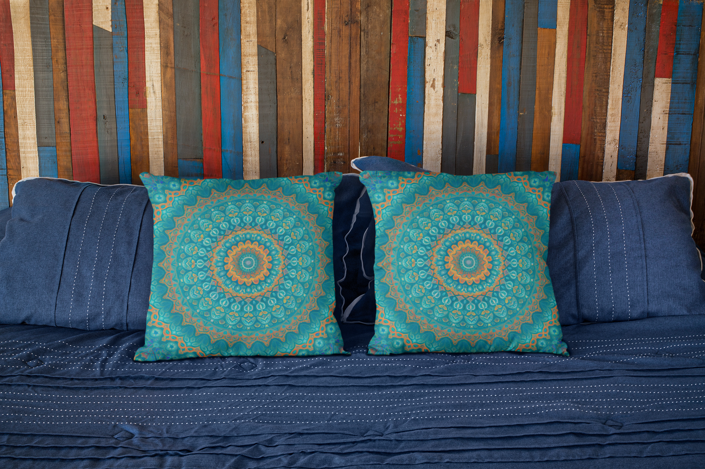 Teal Mandala Throw Pillow
