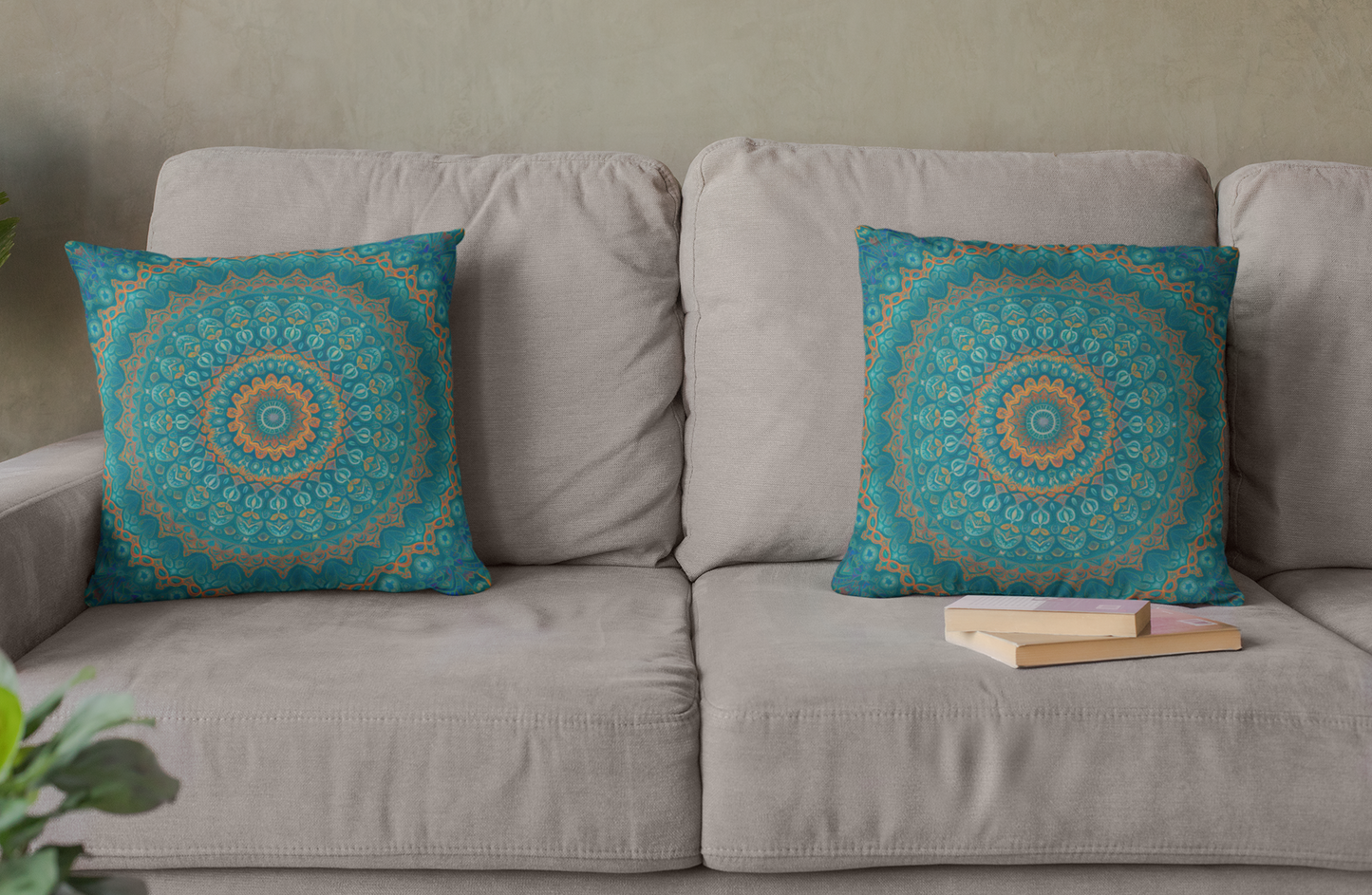 Teal Mandala Throw Pillow